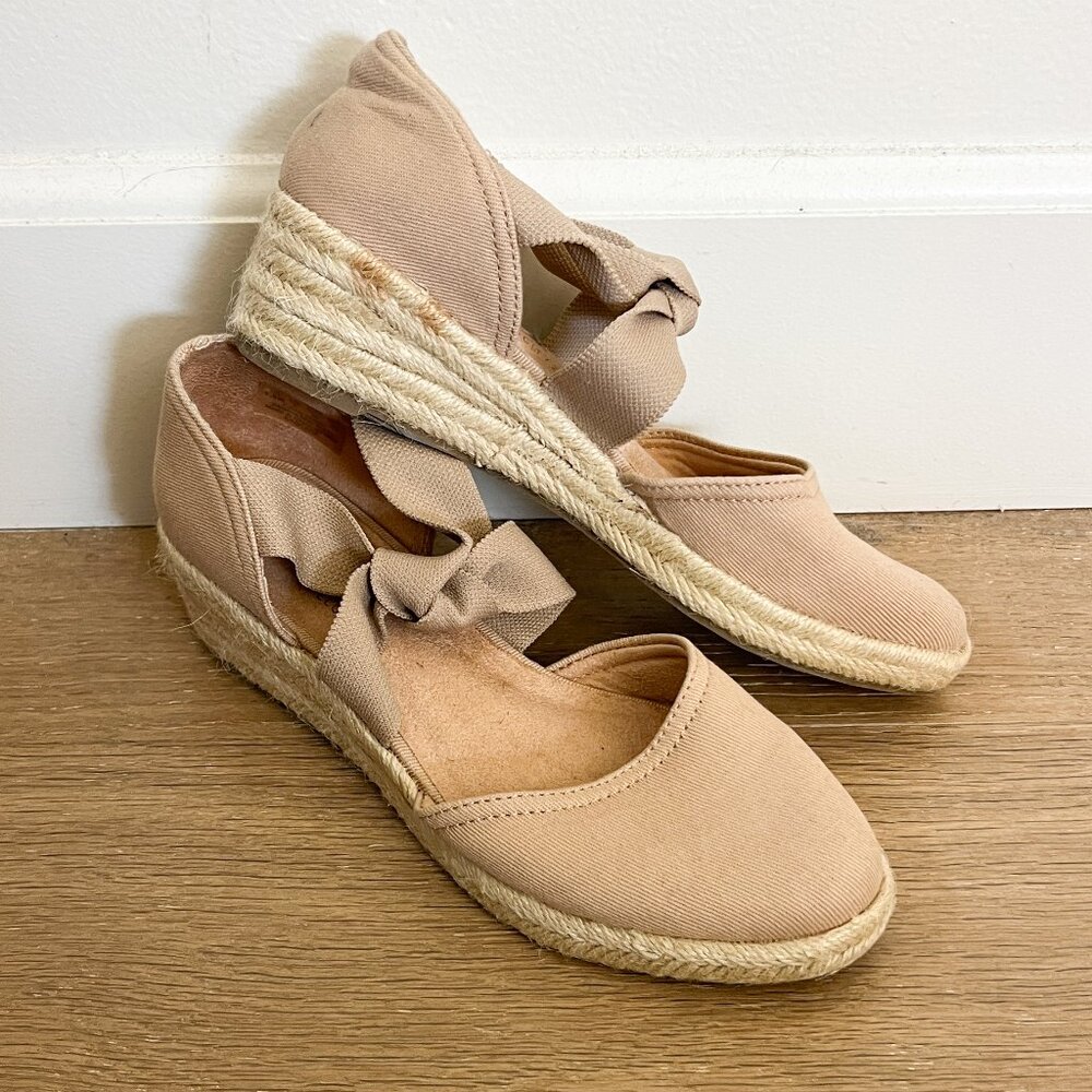 LifeStride Kascade Beige Woven Wedge Sandals Taupe 7.5